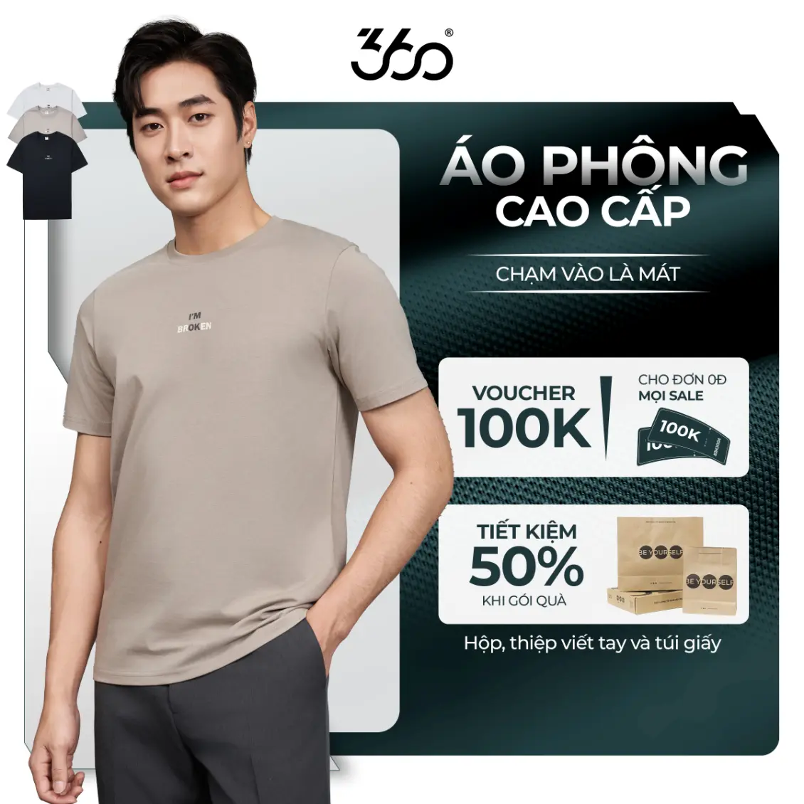 Áo phông nam 360 Boutique in chữ trước ngực form regular thoải mái vừa vặn áo thun nam trẻ trung, thoáng khí thấm hút mồ hôi tốt - APHTK608