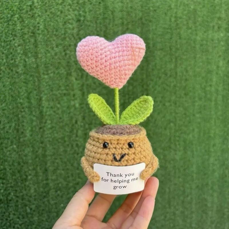 Handmade Positive Sunflower Doll, 1 Count Crochet with Card, Thank You for Helping Me Grow, Teacher Appreciation Gift F, Hand-knitted potted plants, wool crocheted, duty ornaments, actively encourage small potted plants to knit bouquets,