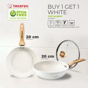 TAKAFULL Paket Mini Frypan 20cm Wokpan & Wajan Double Bottom Marble Aluminium Bebas PFOA Kitchenware BUY 1 GET 1 Anti Lengket