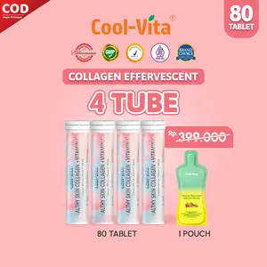 [FS - 80+1] 80 Tablet (4 Tube) Coolvita Collagen Effervescent (1 Tube @20 Tablet) + 1 Pouch Minuman Buah dan Sayuran | Mengandung 500mg Fish Collagen dan 100mg Vit C per Tube | Membantu Menjaga Kesehatan Kulit