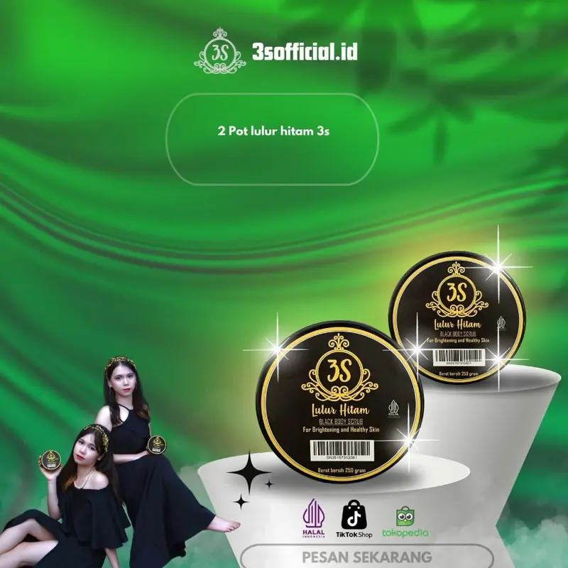 2 Pot Lulur hitam 3s mencerahkan Memutihkan lulur pemutih Scrub Tubuh