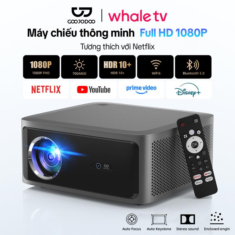 Máy Chiếu thông minh Full HD 1080P, tương thích với Netflix, kết nối không dây siêu nhanh với Wifi