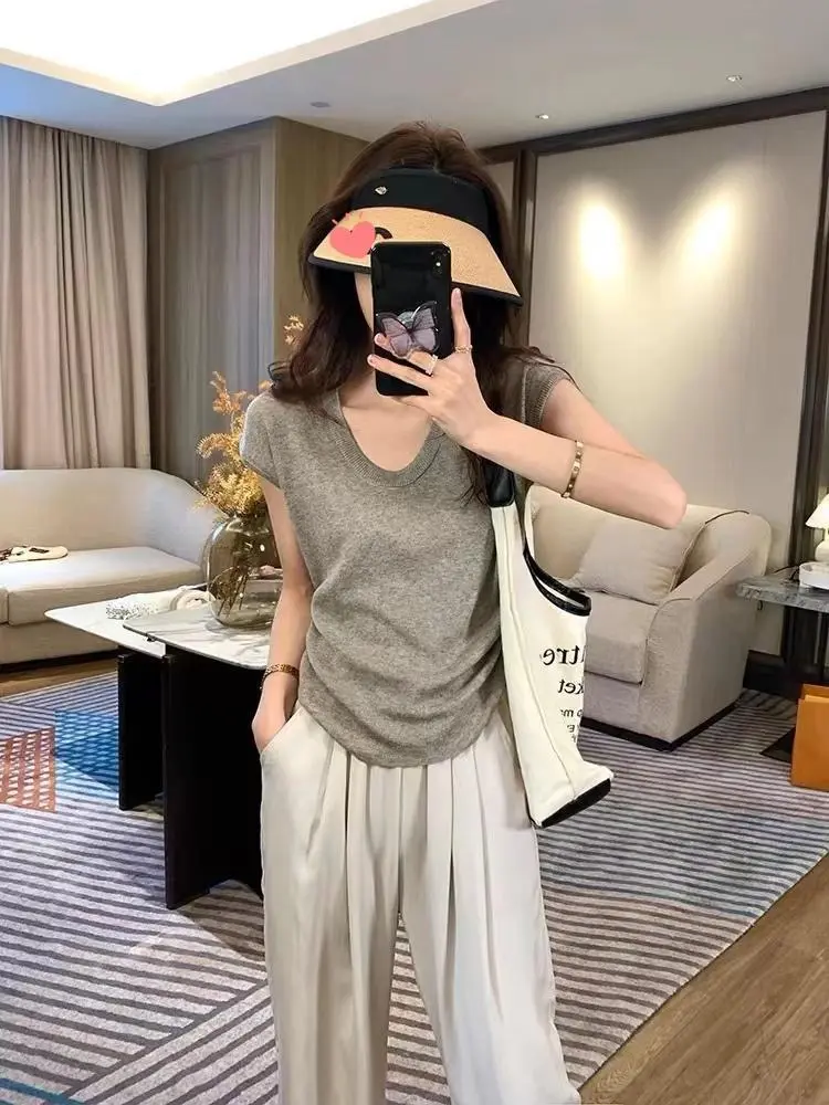 Y. (35-65kg)) soft waxy, U-neck short-sleeved knit T-shirt Knitwear Womenswear