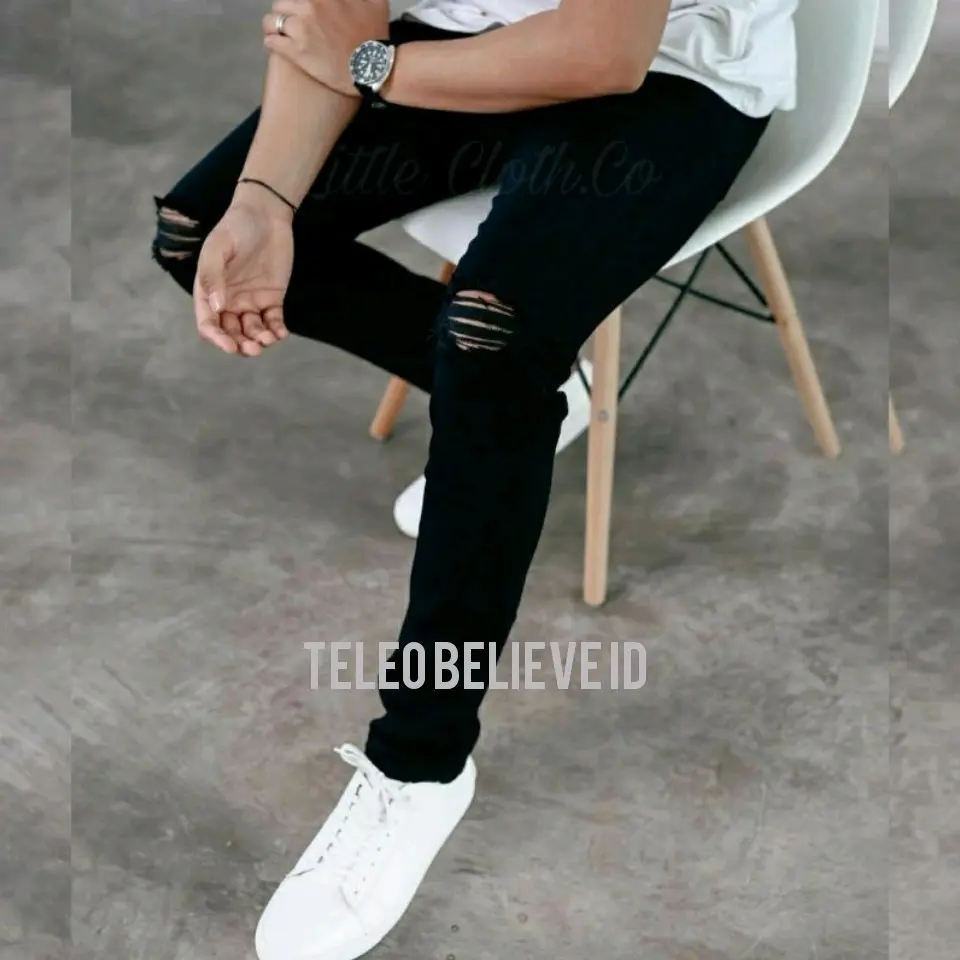 Celana Jeans Sobek Lutut Robek Ripped Hitam Destroy Premium estroy premium