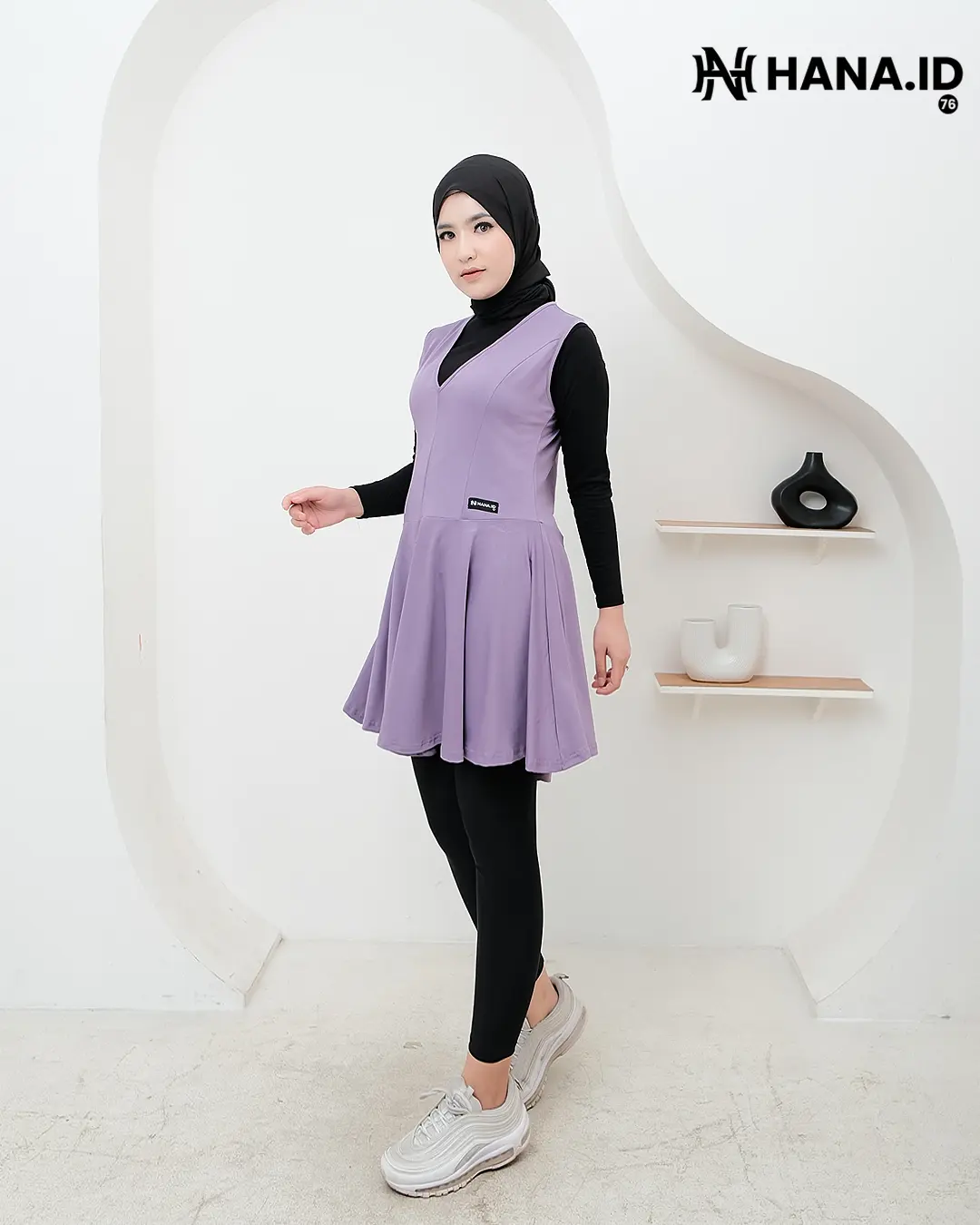Rompi Hijab Olahraga wanita Tanpa Lengan Jersey Premium 3in1 - Hana - Rompi,manset,kerudung bisa pilih Sporty Muslim Setelan Polos