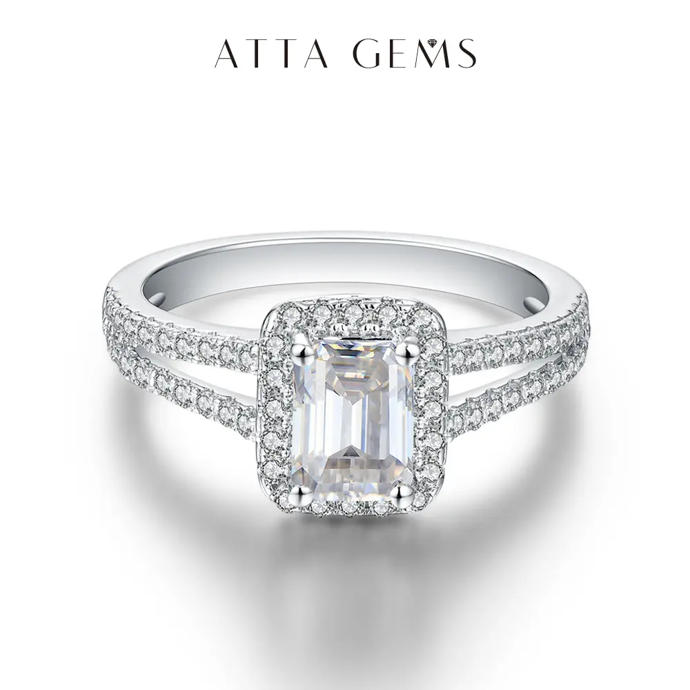 VVS1 Emearld Cut Moissanite Ring 1.0CT D Color  925 Sterling Silver  Women  Birthday Gift R008