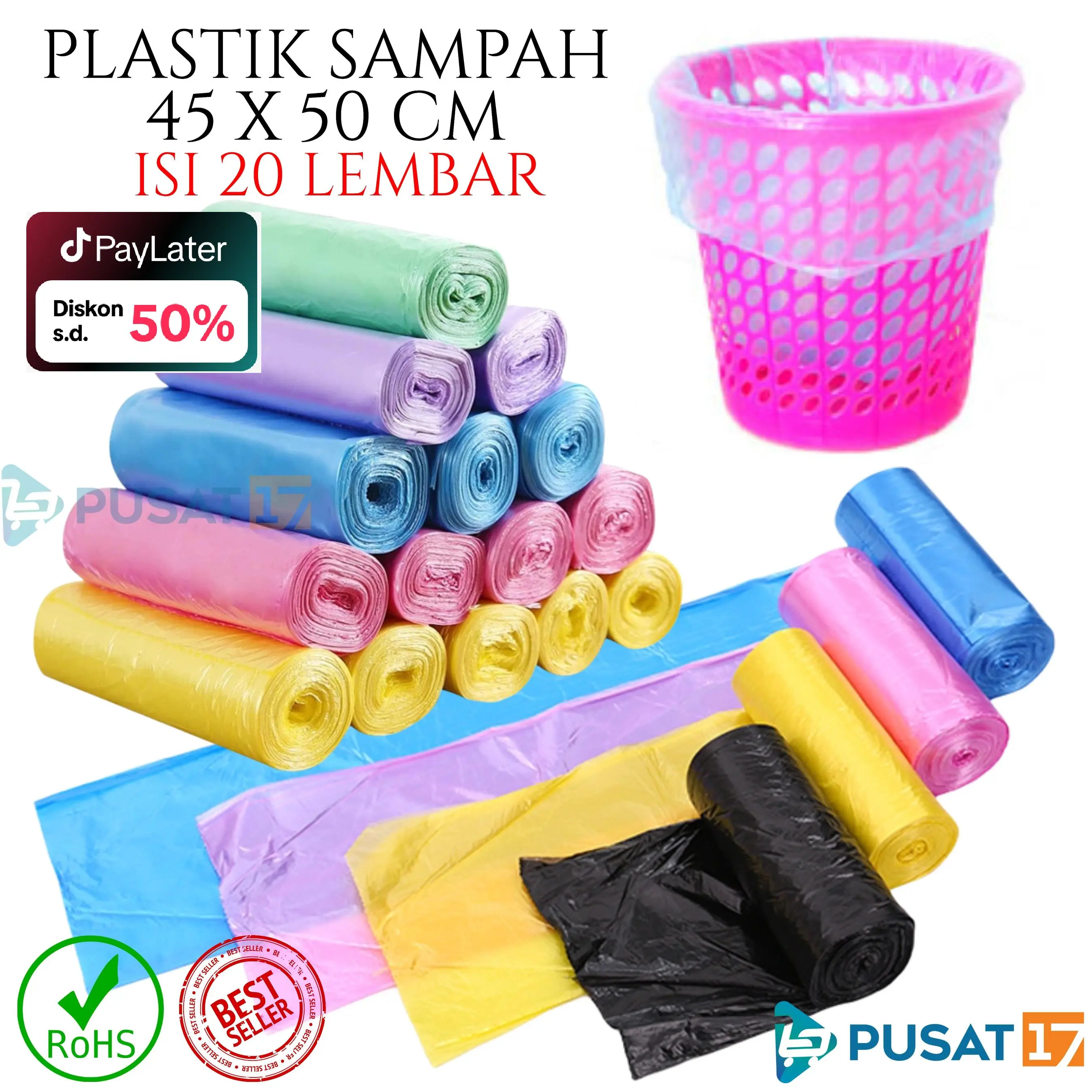 PUSAT17 KANTONG PLASTIK SAMPAH 45X40CM ISI 12 LEMBAR / KANTONG PLASTIK GULUNG ROLL / PLASTIC TRASH