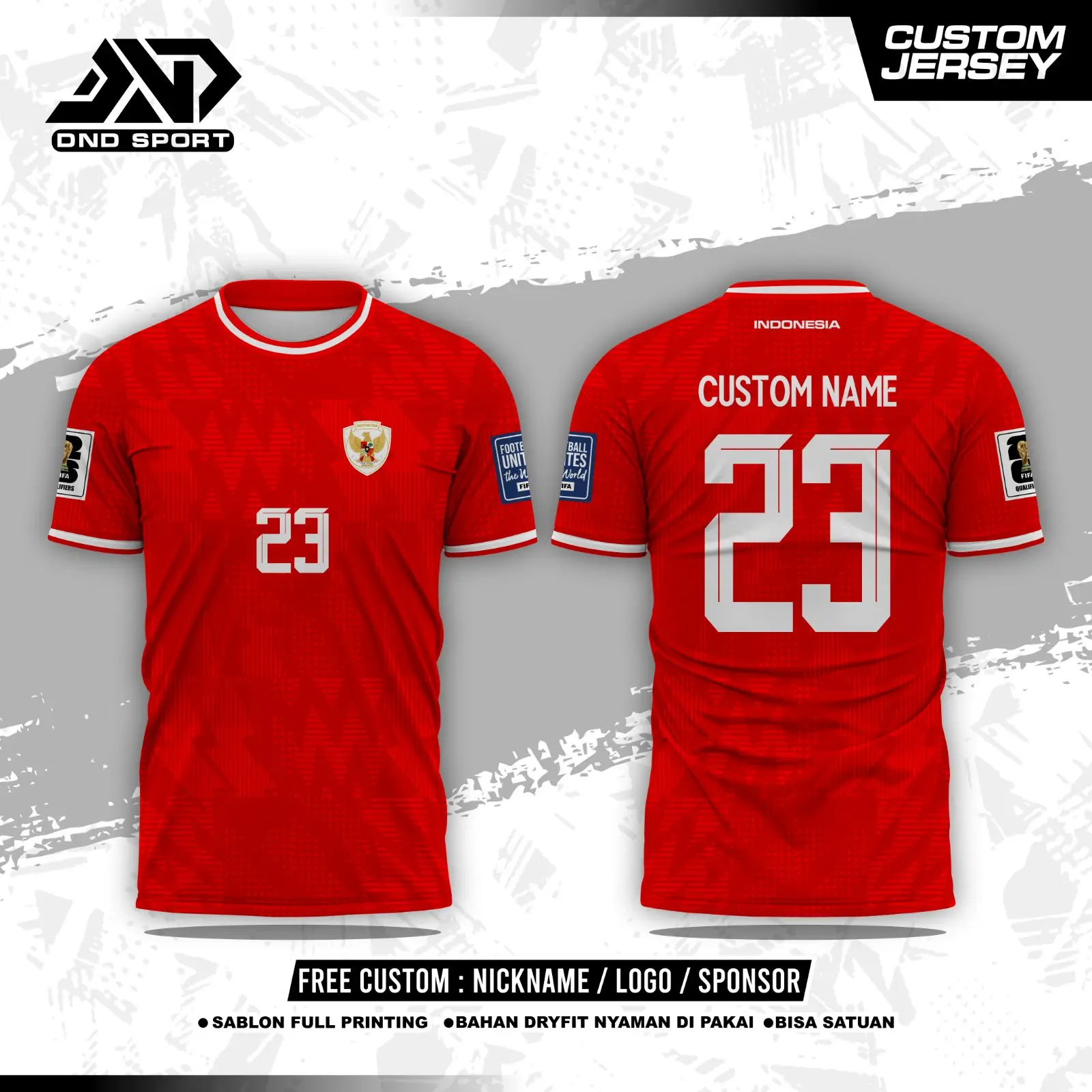 Jersey Fantasy Timnas Indonesia Home Away Free Nameset Full Printing