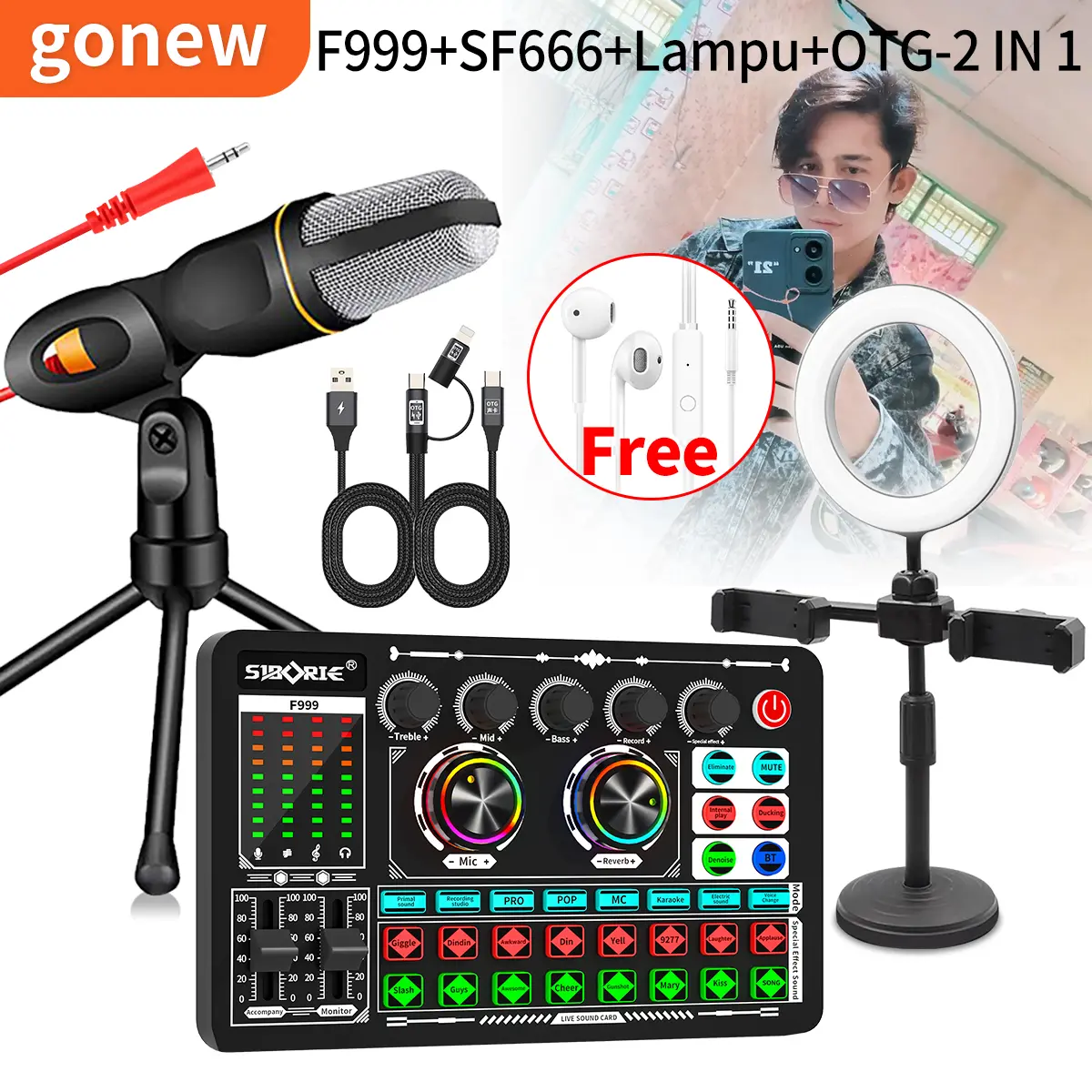 Gonew&jerryan_khan rekomendasi bersama soundcard F999+SF666+E10+OTG-2 IN 1+Light