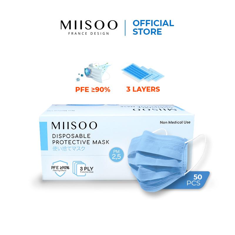MIISOO Disposable Face Mask Earloop 50pcs /BOX Masker Kesehatan 3ply …