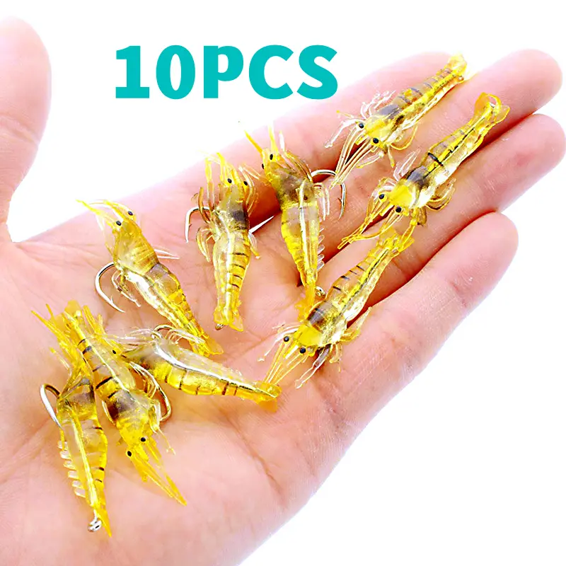 10Pcs 1.3g/5cm Soft Shrimp Bait Artificial Worm Fishing Lure With Hook Wobbler Silicone Shone Prawn Bait Sea Fishing Bait