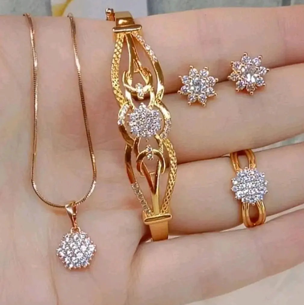 SET PERHIASAN BUNGA GOLD TITANIUM DEWASA 24K