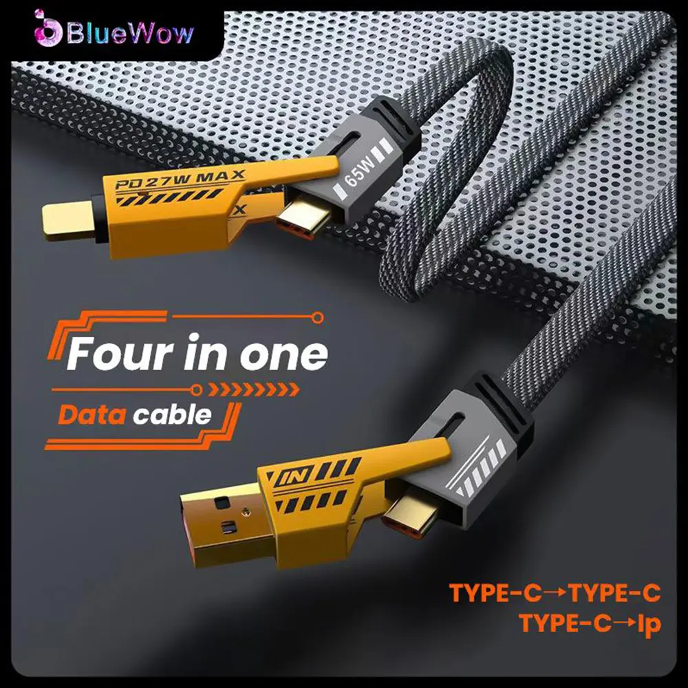 【2M/1M】Bluewow 4-in-1 Super Fast Charging Data Cable Two-to-Two Zinc Alloy Braided Cable