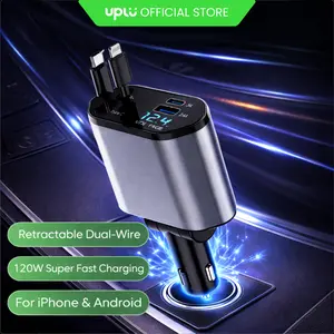 UPLU Pengisi Daya Mobil 120W Super Cepat USB Type C & Lightning Kabel 880mm untuk Ponsel dan Perangkat Digital