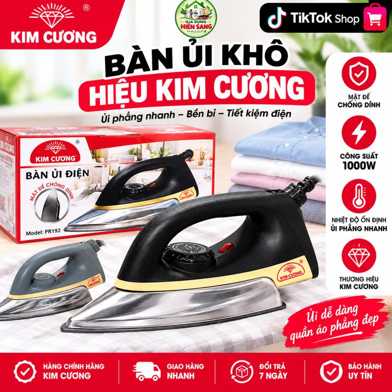Bàn Ủi Khô Kim Cương 1000W PR192 – Bàn Là Điện Ủi Phẳng Quần Áo (màu ngẩu nhiên)