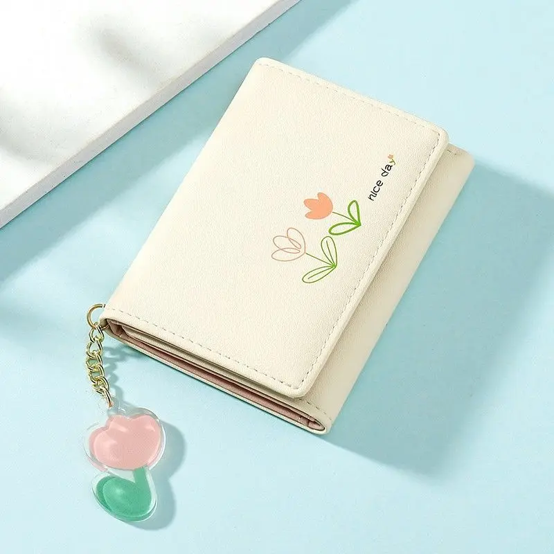 KAITIFEI  Ví Hoa Tulip Nhỏ, Ví Ngắn Nữ, Ví Gấp Ba, Phần Mỏng, Đơn Giản, Da PU,  Ví Wallet Hình Chữ Nhật Wallet Hình Chữ Nhật Nhung