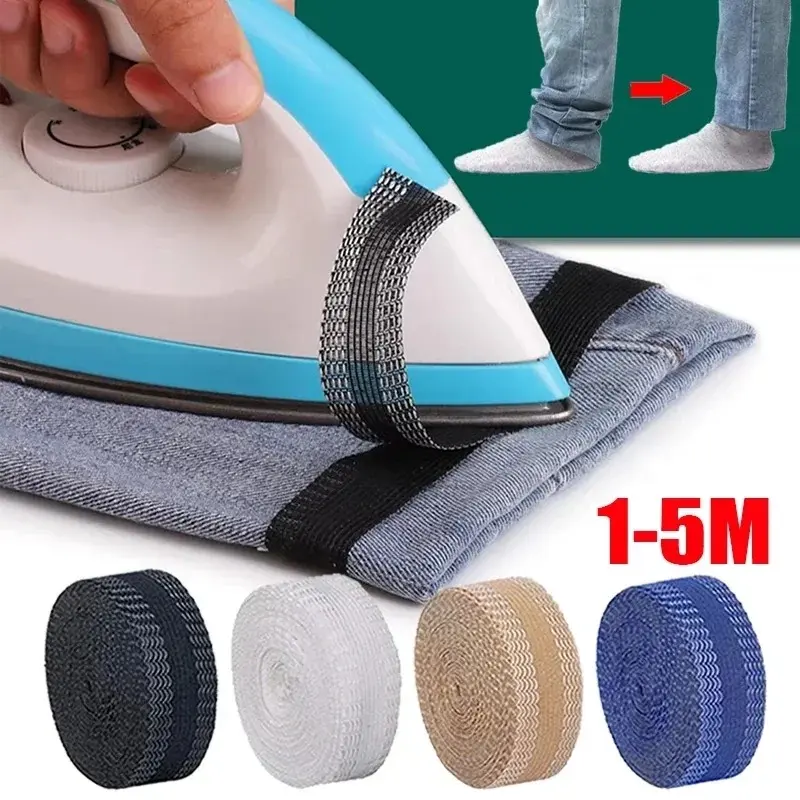 1/2/3/5M 5Colors Self-Adhesive Pants Paste Iron on Pants Edge Shorten Repair Pants for Jean Clothing and Jean Pants Apparel DIY Sewing Fabric