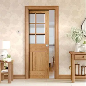 Pintu Sliding Kayu Natural dengan Desain Klasik dan Kaca Transparan untuk Ruang Tamu dan Kamar