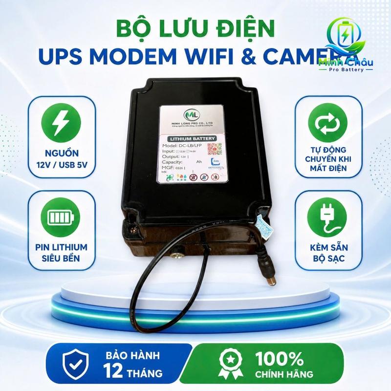 Bộ Lưu Điện UPS Modem WiFi, Camera 12V / USB 5V Kèm Sạc – Tự Động Chuyển Khi…