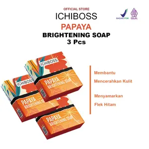 ICHIBOSS 3Pcs Papaya Bar Soap – Sabun Whitening Wajah dan Badan dengan Enzim Pepaya, Multi-Brightening, Lembut di Kulit Mencerahkan glowing Batang