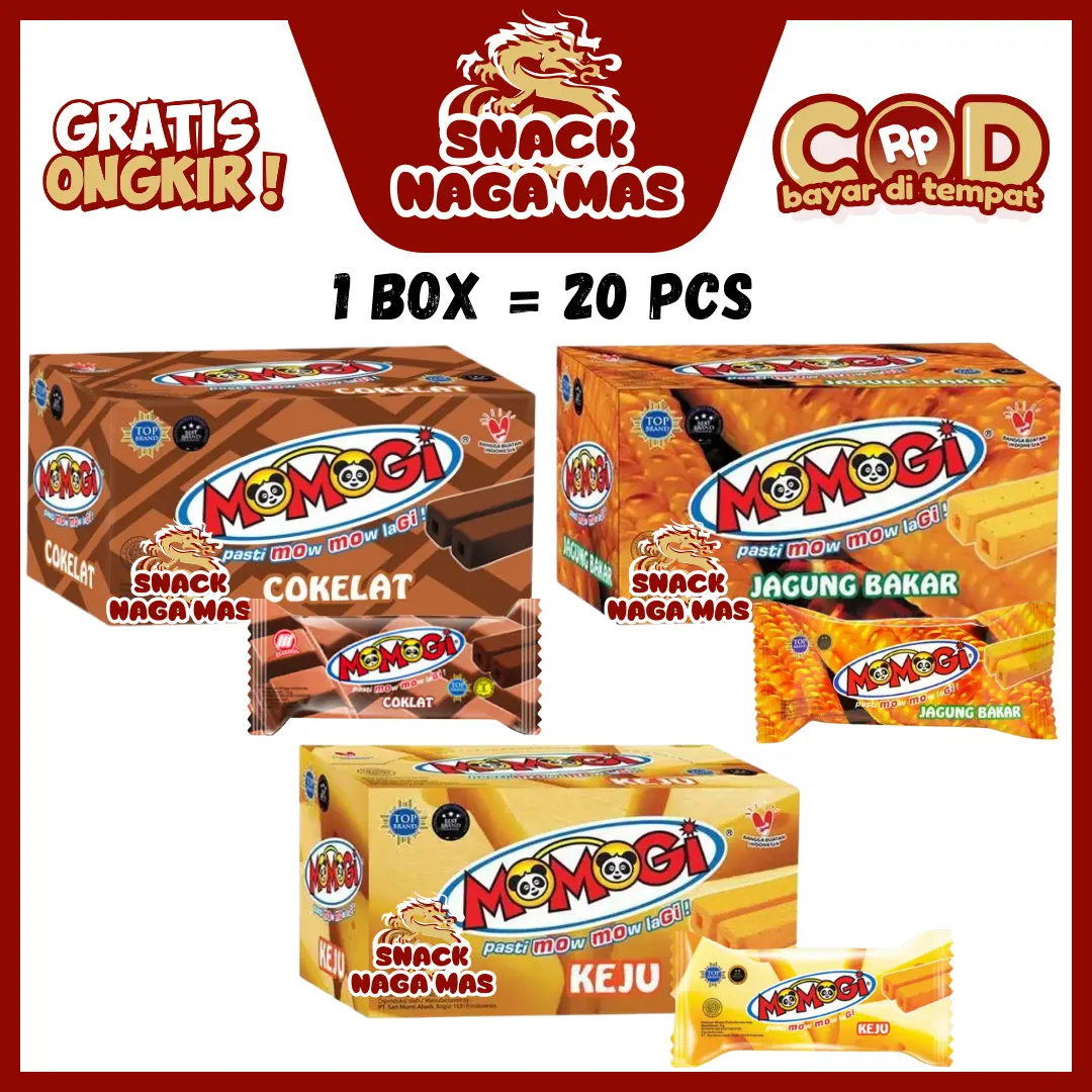 MOMOGI RASA JAGUNG BAKAR / KEJU / COKLAT [1 BOX ISI 20]