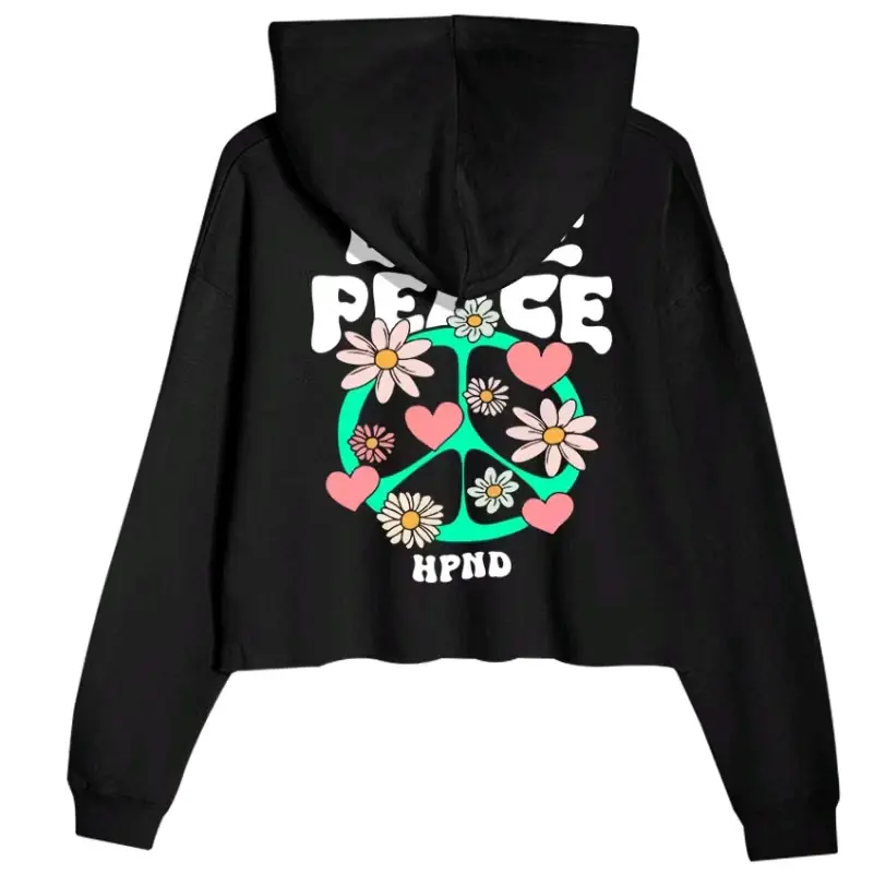 MOOD INC - Sweater Boxy Crop Oversize Hoodie Croptop Wanita Basic Love Peace Fleece Limited Edition Hitam