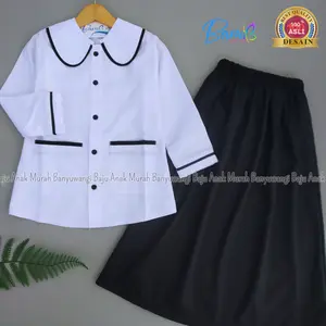 ORIGINAL setelan hitam putih anak atasan kemeja putih rok hitam bisa beli kemeja saja model lucu bisa seragam sekolah atau seragam ngaji TPQ / TPA motif polos ada list merah maroon SD hijau MI ukuran perempuan tk stelan hem baju anak cewek tanggung