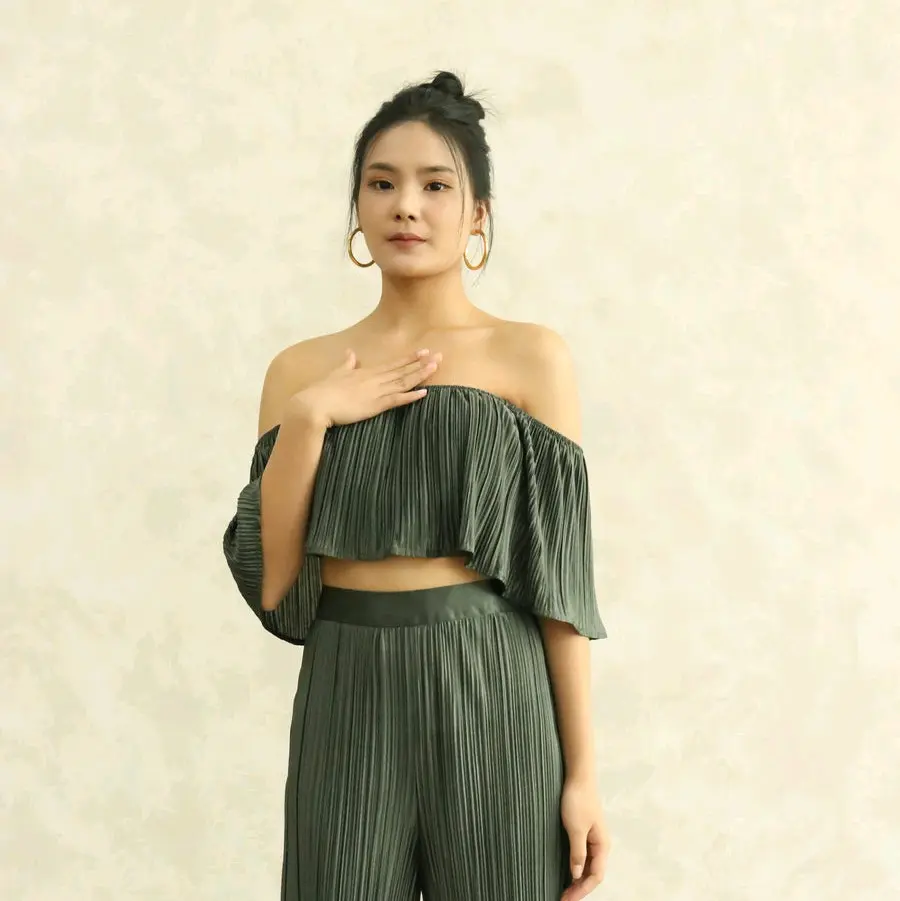 Cleolia Pleated Pants in Hunter Green