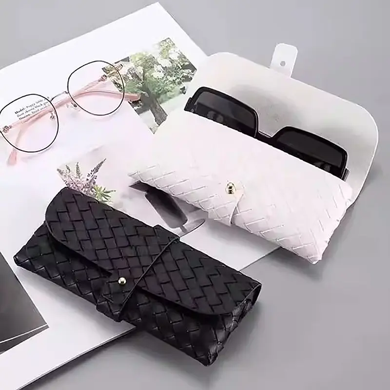 1Pc Twist Braided Leather Glasses Case Snap Rope Belt Portable Sunglasses Glasses Case Storage Box Sunglasses Case