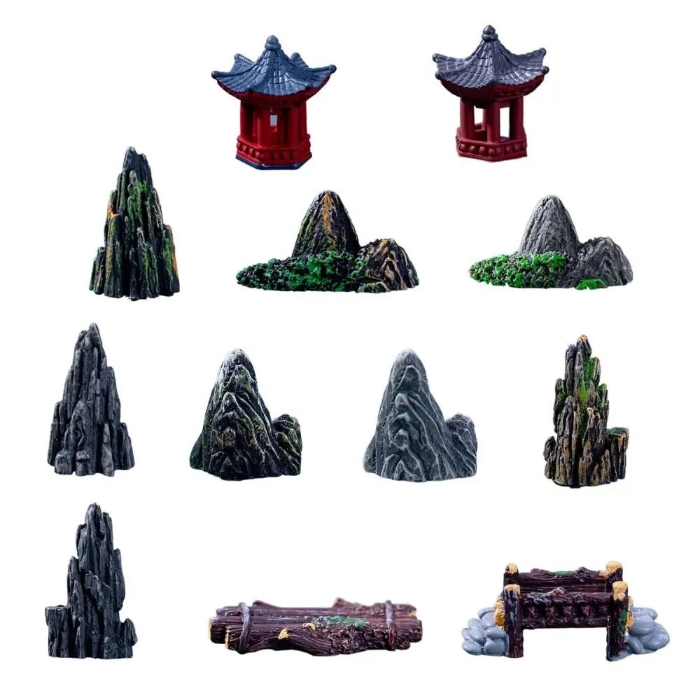 Creative Decorative Rockery Pavilion Bridge Simulation Resin White Duck Statue LIfelike Bridge Sand Stones Figurine Aquarium