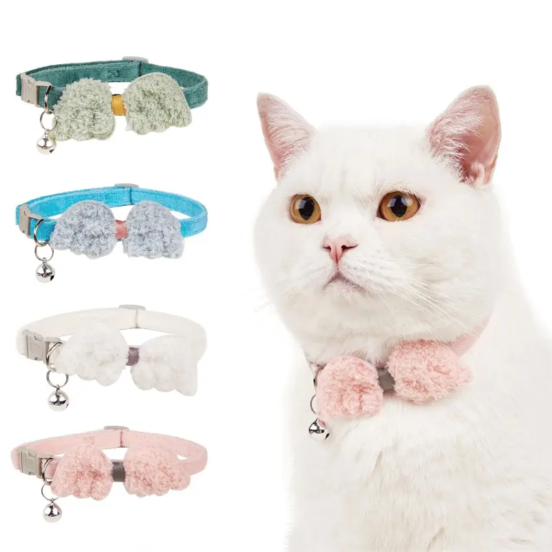 Pet Cat plush Collar With Bell And Bow Tie Angel Wing Soft Skin-friendly for Pet Cat Puppy