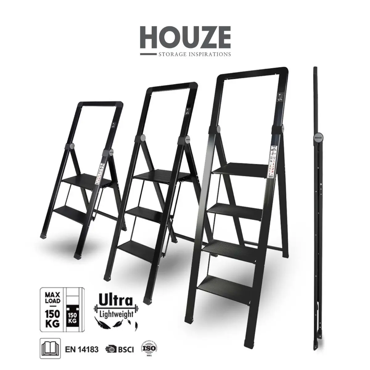 HOUZE - 'SLIM' Aluminium Ladder (2 Tier, 3 Tier, 4 Tier)