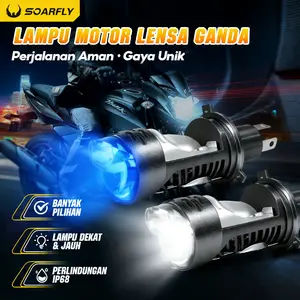 【Pengiriman 24 jam】SOARFLY Lampu Utama Blue Lens H4 Projector Dengan Devil Eye Plus Kipas Pendingin Full Aluminium