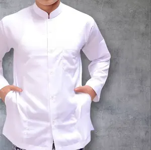 Baju Koko Lengan Panjang Model Haibah Saku Samping Warna Putih Full Diskon