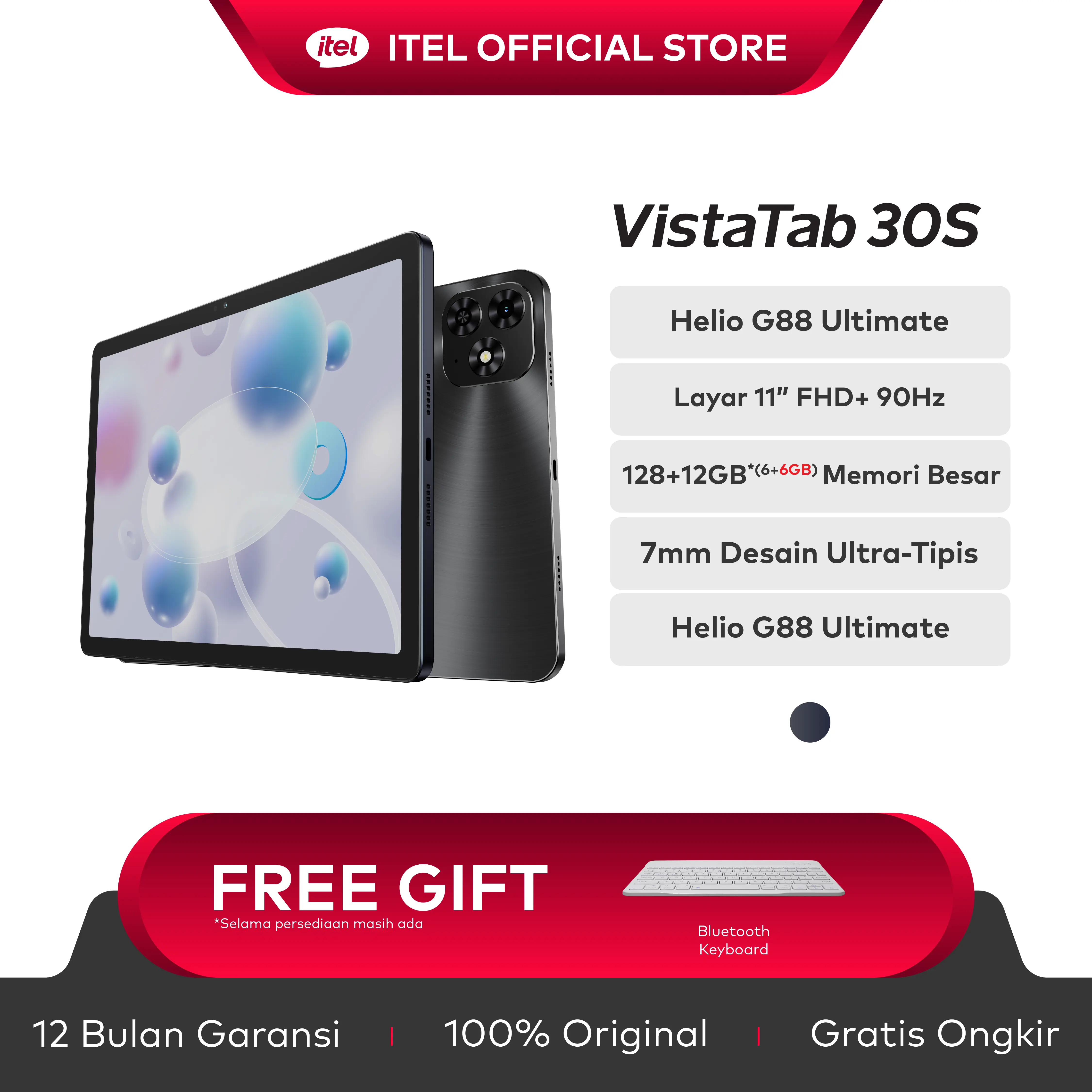 Official itel VistaTab 30S 4+128GB Tablet / Pad - Baterai 7000mAh | Super Tipis 7mm | Layar 11” | Helio G88