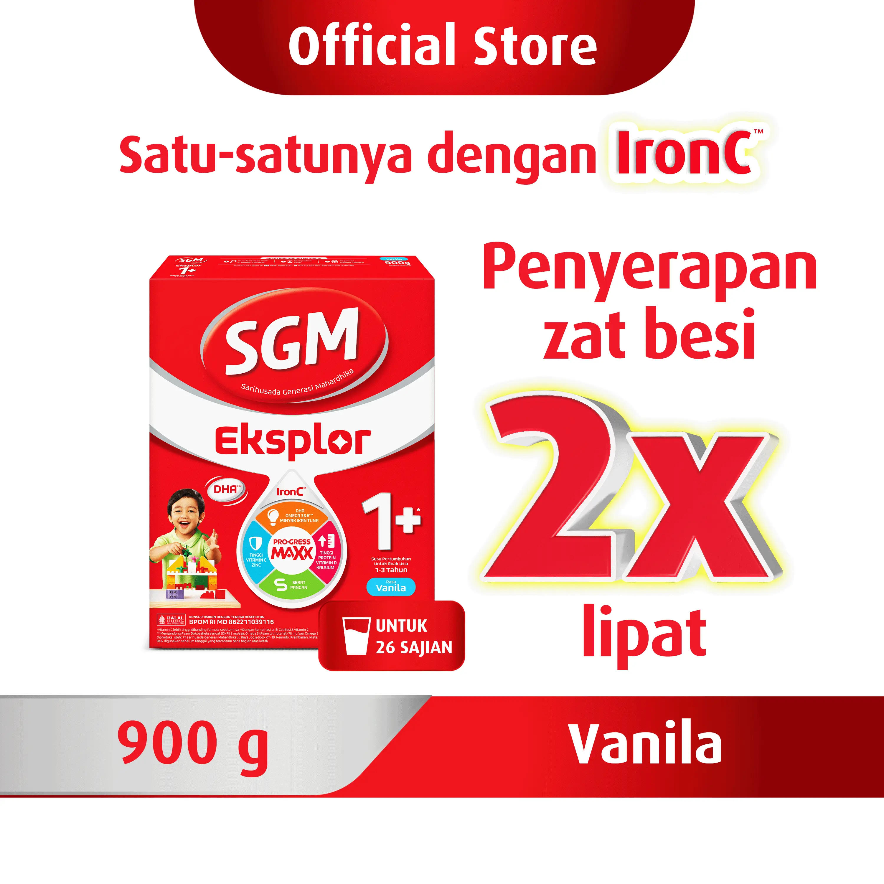 900GR SGM Eksplor 1+ Vanilla I Susu Bubuk dengan IronC