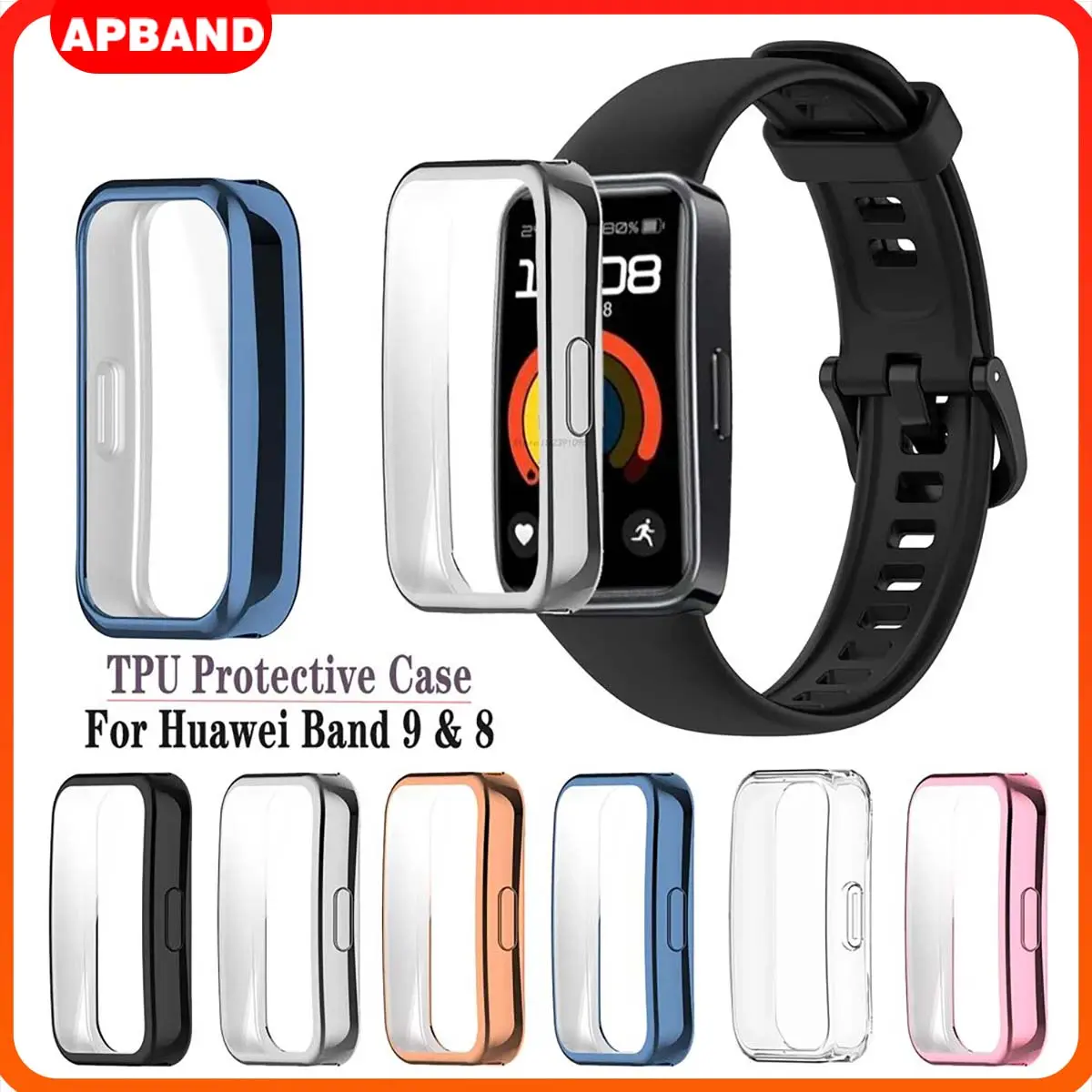 Tpu Soft Case for HUAWEI Band 10 9 8 Protective Case For HUAWEI Band 10 9 8 All-inclusive Electroplated Tail Jam Case Draw Watch Cover for Pelindung Smartwatch Accessories Sporty