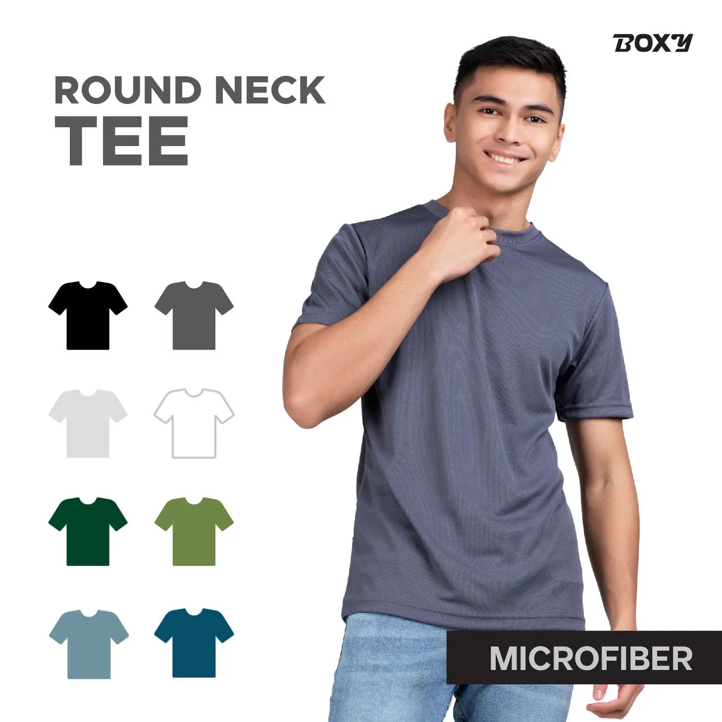 Boxy Microfiber Dri Fit Round Neck T-shirts for Men and Women-Black/Dark Grey/Light Grey/White/Forest Green/Army Green/Steel Blue/Teal Blue Menswear Top