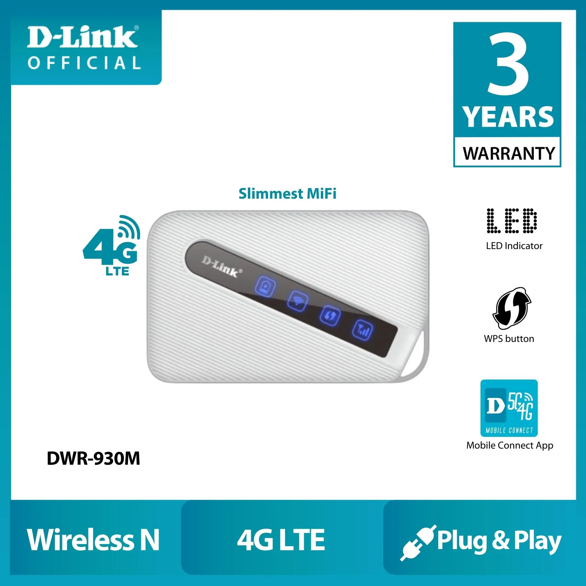 D-Link DWR-930M 150 Mbps 4G LTE Thin Mobile Travel WiFi Router/MiFi/Hotspot with Nano Sim Slot | up to 8 Devices | 10 Hrs & 2100mAh battery
