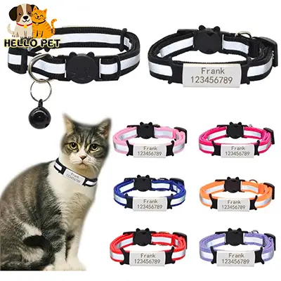 【Free engraving】Cat Tag Cat Collar Pet Dog Collar Dog Tag Adjustable Collar Name ID Tag