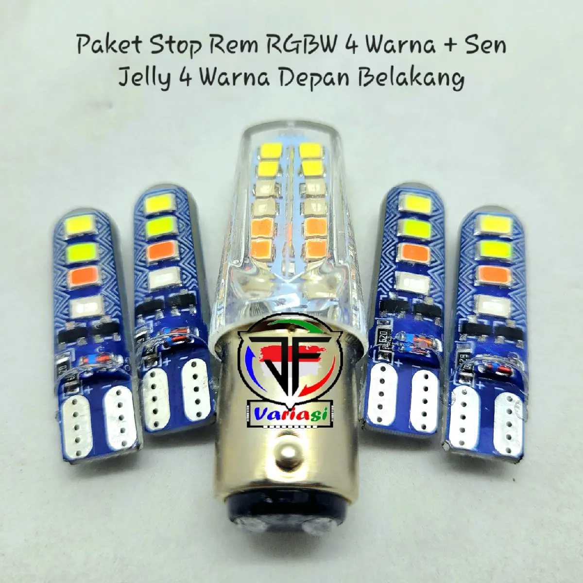 Paket Lampu Stop Rem Pyramid Bolvan 4 Warna RGBW LED & Lampu Sein Sen Depan Belakang Jelly RGBW 4 Warna Running Flash DC 12 Volt Universal Car Kendaraan