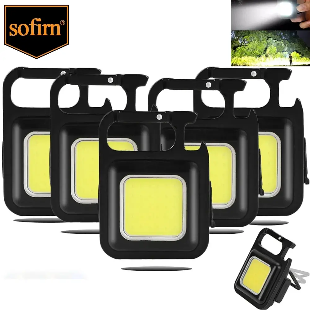 Sofirn SQ05 Keychain Light Mini LED Flashlight 500lm Portable COB USB Rechargeable Pocket Work Lamp MultiFunction with Corkscrew Aluminum Charging