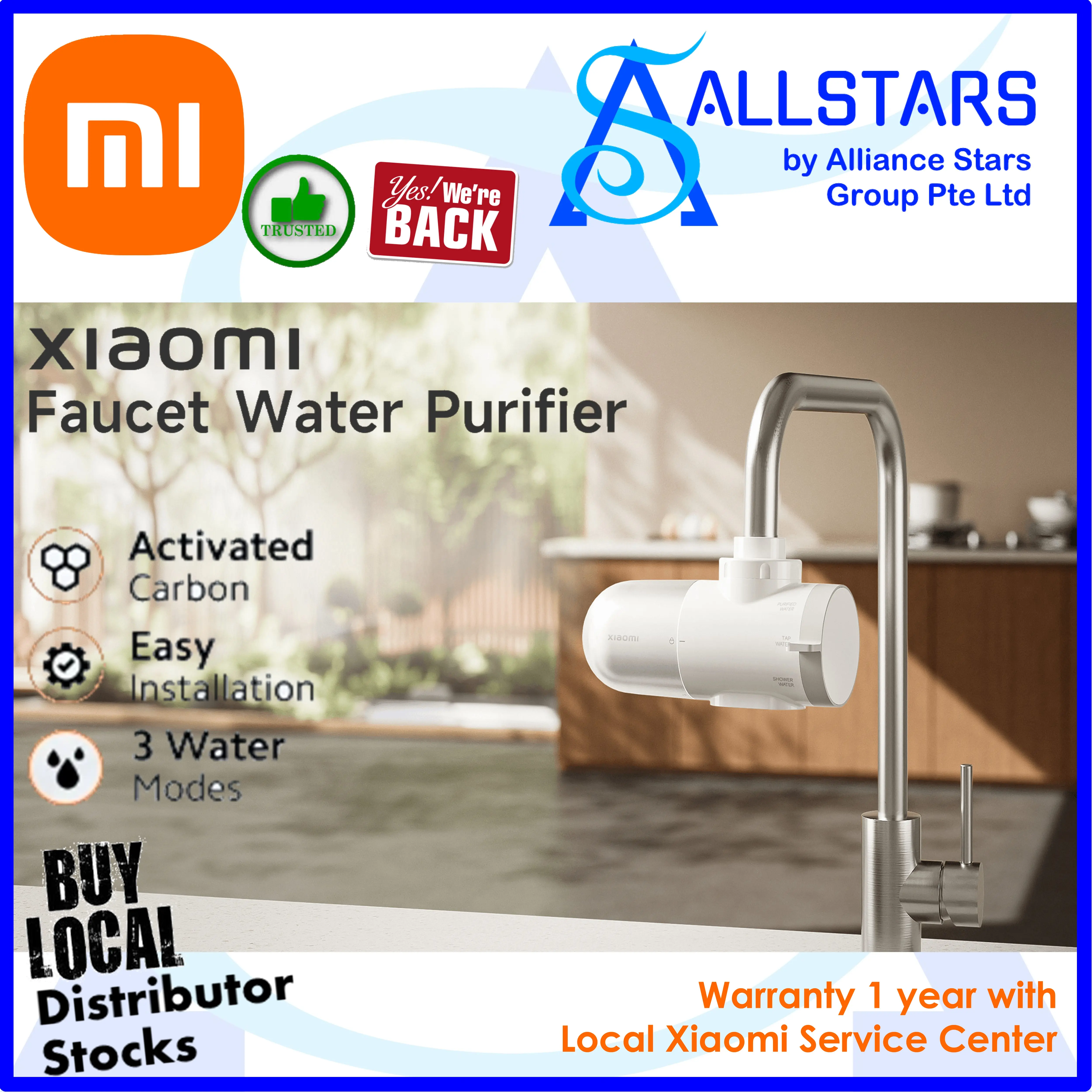 (ALLSTARS : Home Water Purifier Promo) Mi Faucet Water Purifier / Faucet Water Purifier | 5-Stage Filtration | Natural Activated Carbon | Quick Purified Water | Easy Installation (Warranty 1year with Xiaomi SG Service center)