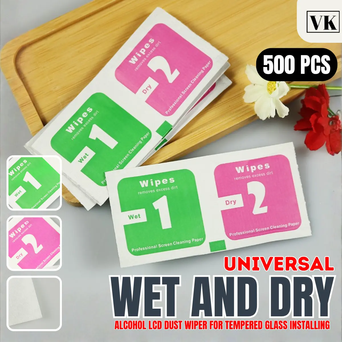 500 Pcs Tissue Pembersih Wipes Wet Dry Kompatibel Untuk Screen Protector Installation Kit Tempered Glass Wipes Cloth Dust