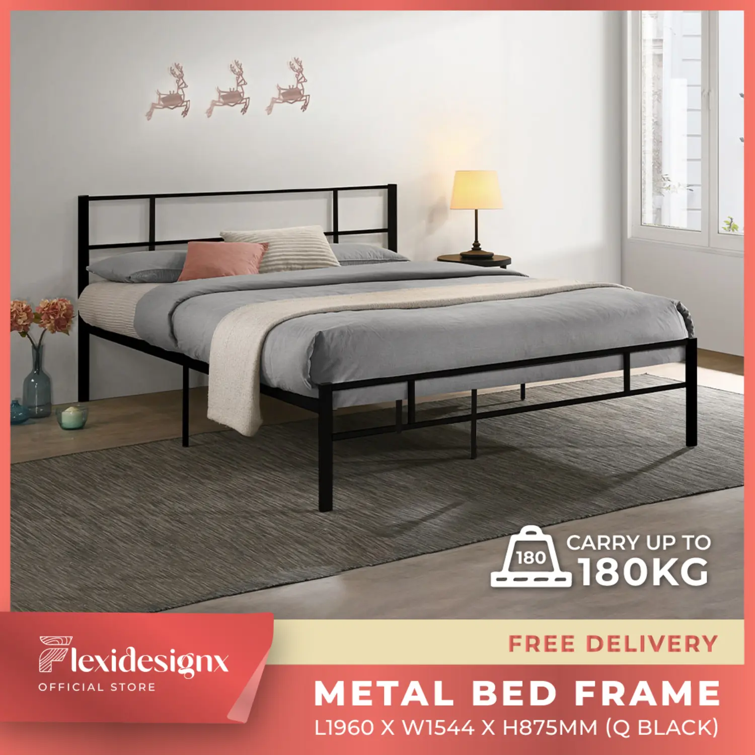 Premium Queen Size Metal Bed Frame: Sturdy, Elegant, and Comfortable for Your Bedroom Flexidesignx GINA