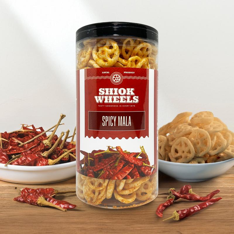 SHIOK WHEELS - 5 FLAVOURS! (CHEESE/ MALA/ TOMYUM/ SOURCREAM/ SEAWEED WASABI) CRISPY SNACKS