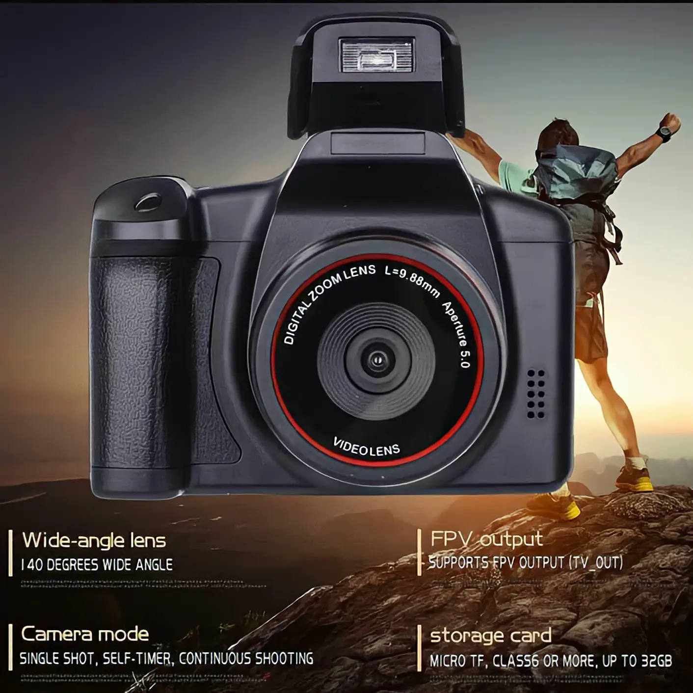 DSLR Camera, D05, 1080P Resolution, Portable Fixed Lens, High Definition Telephoto, 16X Zoom, AV Interface, Suitable for DSLR, Digital Camera