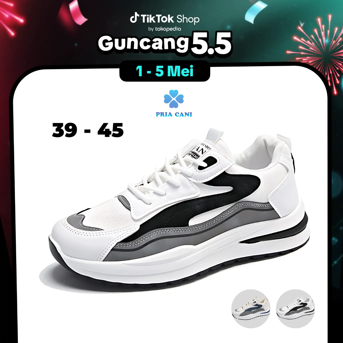 PRIACANI Pionyx Shoes Man Sepatu Sneakers Trainer Pria Casual - Full Black Shoes M8117