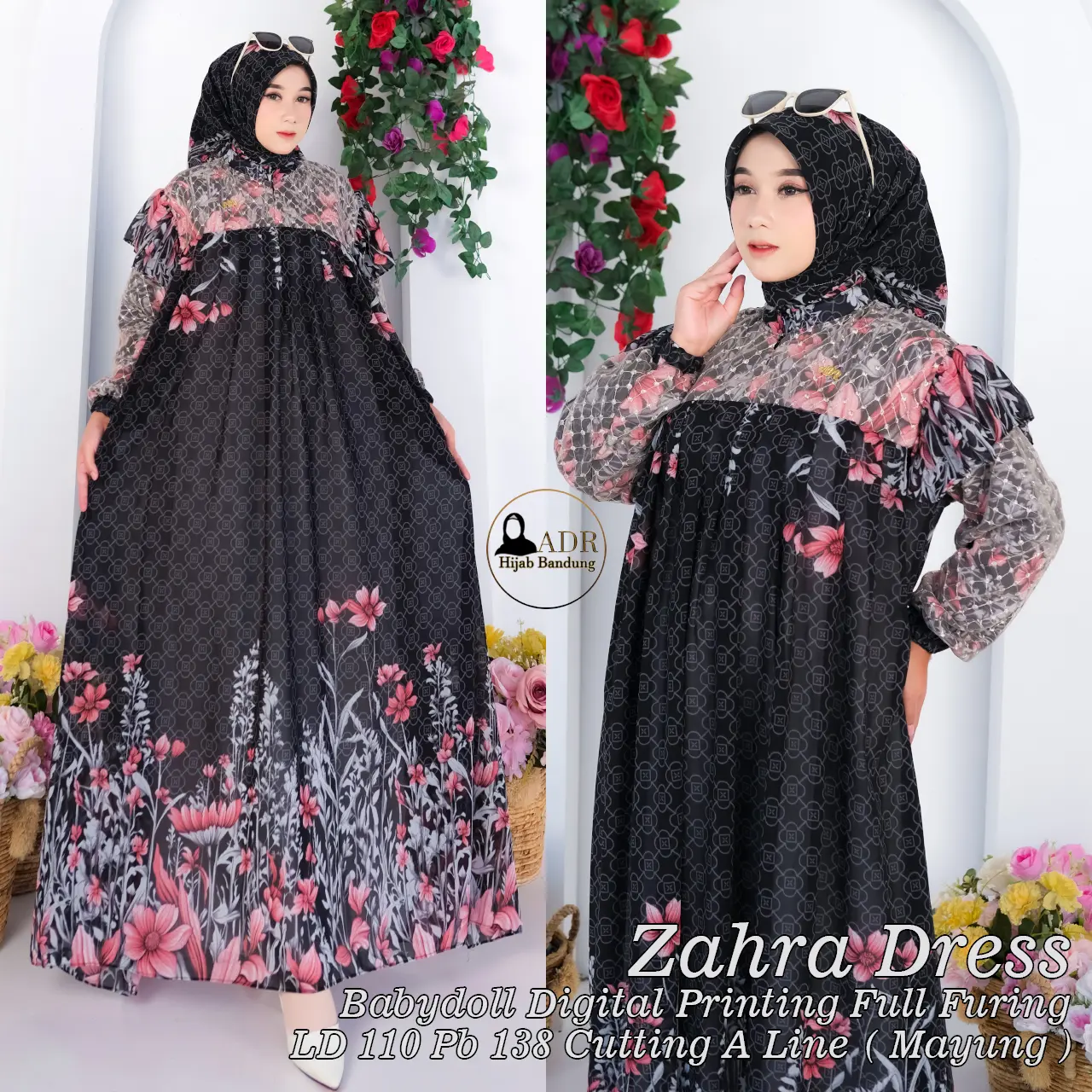 Gamis Anjani 1 Dress Ceruty Print Busui dan Wudhu Friendly FREE Kerudung SegiEmpat