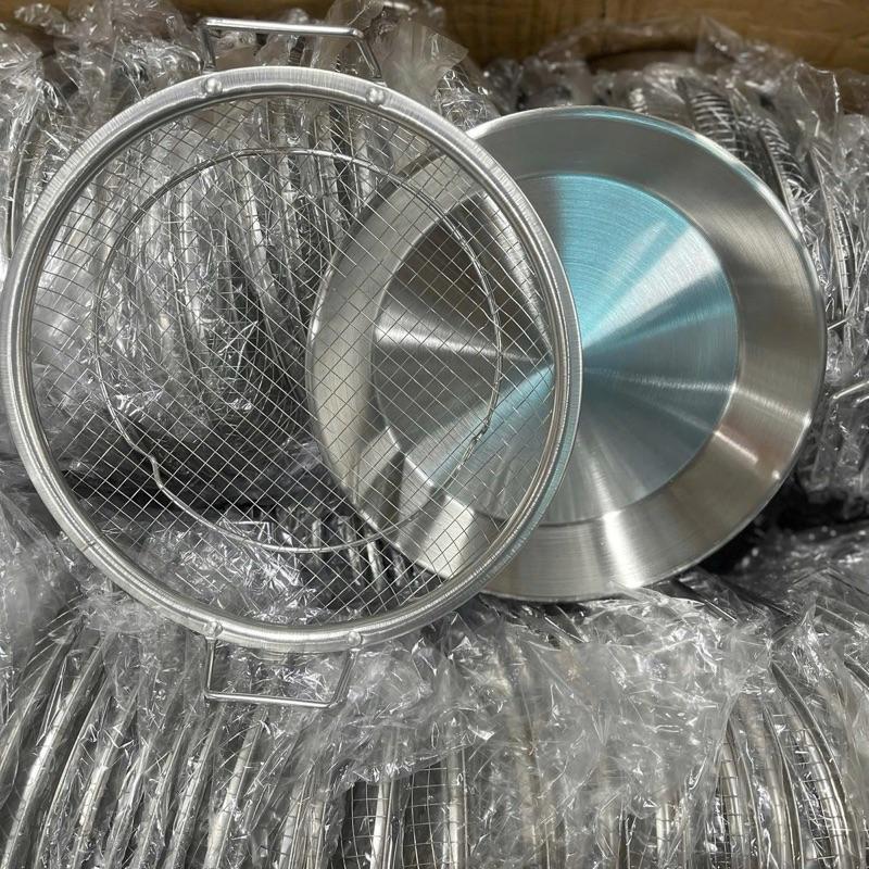 Sét Khay Đĩa Kèm Vỉ Lưới Lọc dầu chất liệu inox 304 cao cấp size 20cm